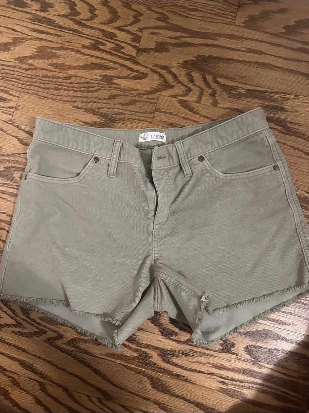 Carve Designs Olive Green Frayed Hem Denim Shorts